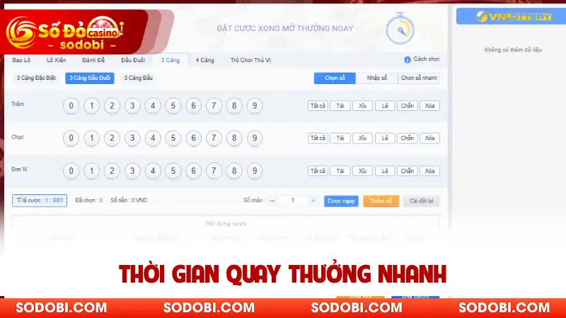 Thời gian quay thưởng nhanh